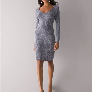 Jacquard long sleeve V-neck sweater dress